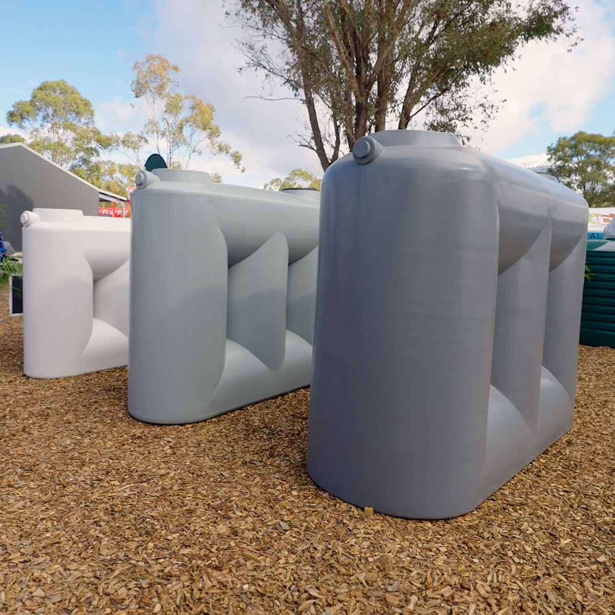 Row of slimline water tanks by Clark Tanks